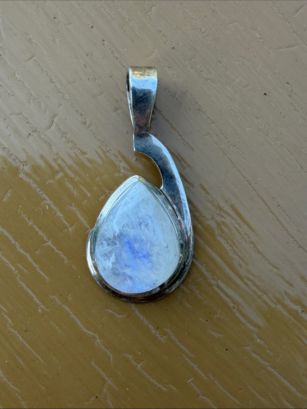 Sterling Silver 925 Moonstone Teardrop Pendant - White/Opalescent